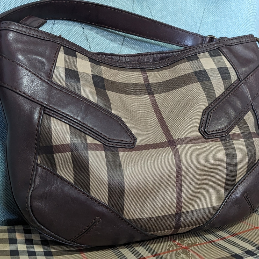 Burberry smoke  check- plum hobo bag purse